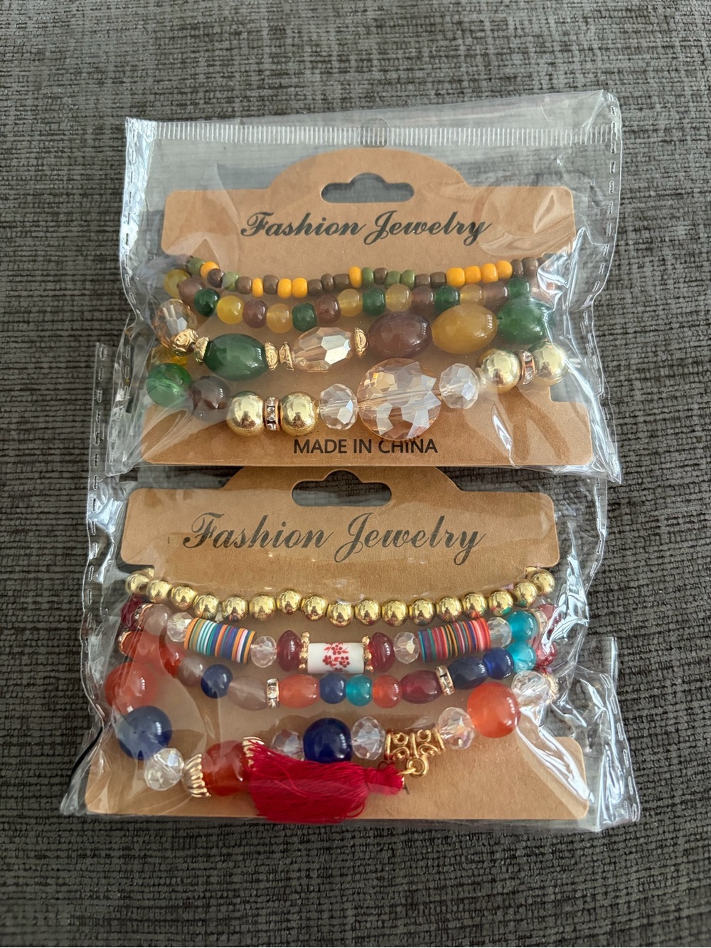 Pair of Stackable Colorful Beaded Stack Bracelet Sets with Gold Accents NWT